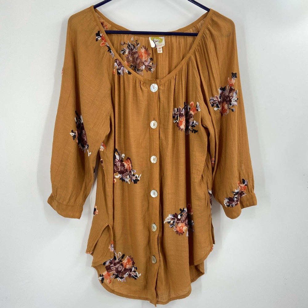 Fig and Flower Embroidered Blouse Mustard‎ Medium